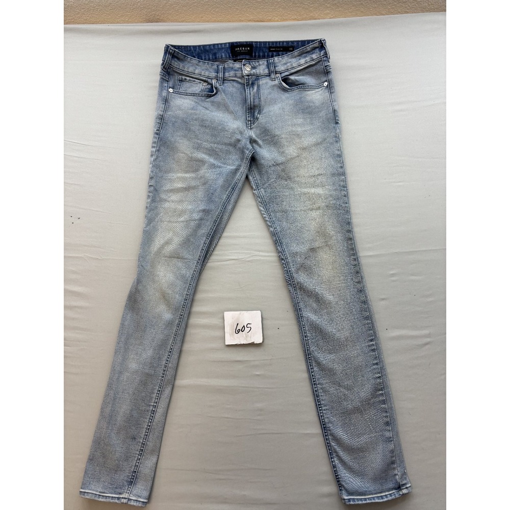 PacSun Mens 32x34 Skinny Active Stretch Jeans Light Wash Ribbed Moto Denim